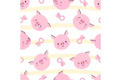 Pig seamless pattern. Piglet faces wallpaper, cute pigs avatars. Carto