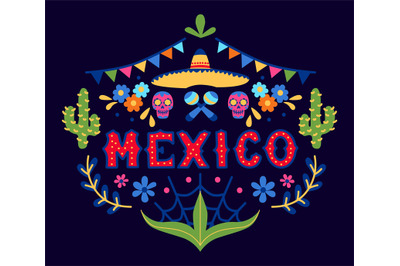 Mexico decorative banner. Mexican holidays cultural ornaments, abstrac