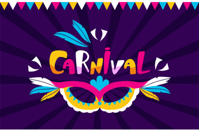 Carnival text banner&2C; carnaval logo with flags garlands. Party poster&2C;