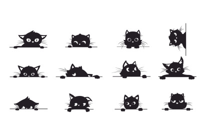 Black cat peeking&2C; spy cats pets from corner. Creative kitty graphic s