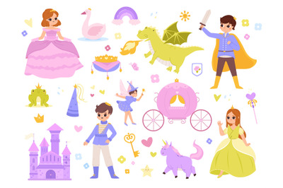 Magic princess world, knights and castle. Princesses and fairy lady wi