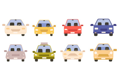 Cartoon car collection. Various cars front view&2C; transportation or log