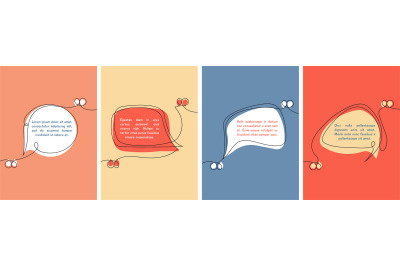 One line continuous quote banners. Free handwritten speech bubbles des