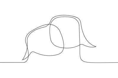 Continuous line message bubble, abstract speaking graphic element. Com