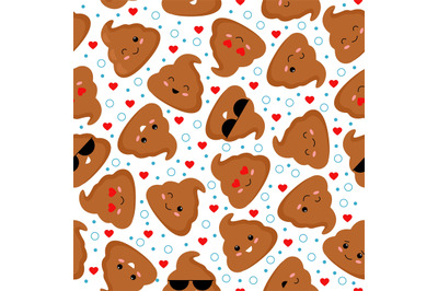 Poop seamless pattern. Vintage poops smile background. Fabric texture,