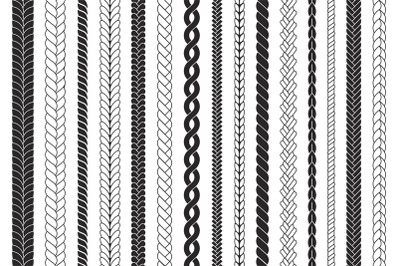 Braid lines brushes. Braided frames, knit texture seamless pattern. Ro