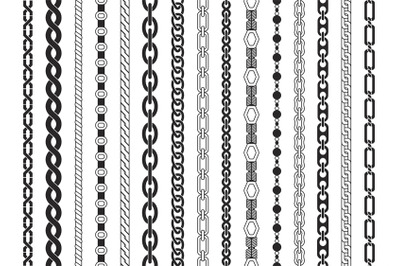 Chain brushes seamless pattern. Chains thread, jewelry black silhouett