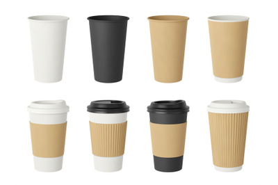 Paper cup realistic mockup. Coffee take away mug, disposables eco cups