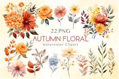 Watercolor Autumn Floral Clipart
