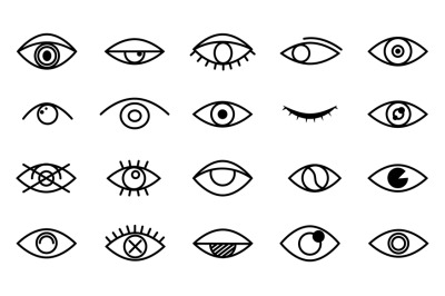 Outline eye icons. Line eye icon, ophthalmology various symbols. Isola