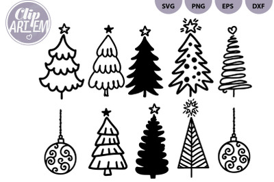 Christmas Tree Vector SVG Bundle, Cute Funny Trees Holiday Art