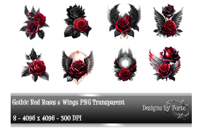 Gothic Red Roses &amp; Wings Graphics