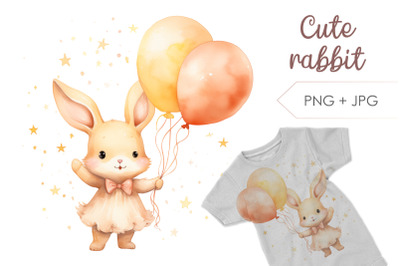 Cute baby bunny with balloons PNG Clipart