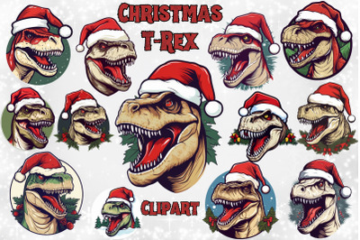 Christmas T-Rex Dinosaur Santa Hat Clipart