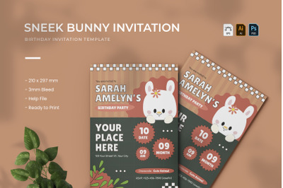Sneek Bunny - Birthday Invitation