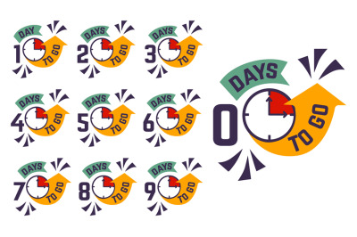 Days to go discount badges. Countdown labels for sale and special pric
