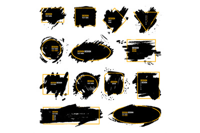 Grunge text frames background. Black ink brush strokes, decorative gra