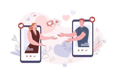 Couple in love on smartphone screen. Mobile dating concept, digital ma