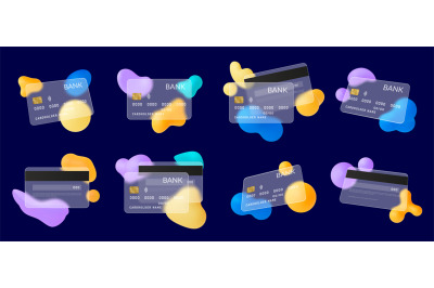 Credit card glassmorphism style. Bank cards blurring effect, transpare