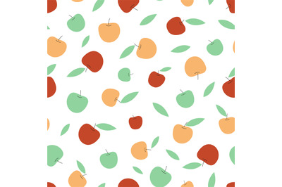 Apple seamless pattern. Flat apples fruits, harvest autumn season. Gre