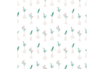 Flowers in vases seamless pattern. Floral elements, bouquets with flow
