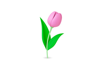 Flower tulip 3d decorative. Isolated floral graphic element, trendy pl