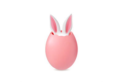 Realistic 3d easter egg with bunnies ears. Rabbit festive, isolated eg