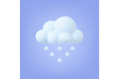 Snowy cloud 3d weather icon. Snowfall, snowflakes falling down. Winter