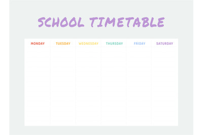 Timetable template, school time management. Work week schedule, daily