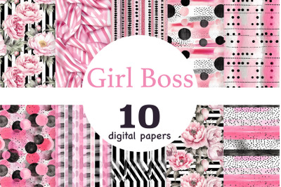 Girl Boss Digital Paper | Black Pink Background