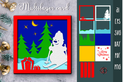 Multilayer card Snowman and gifts