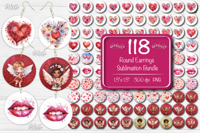 Round earring Sublimation bundle Valentine earrings Flower Hearts Wate