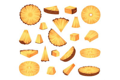 Sliced pineapples. Tropical juicy healthy fruits pieces of ananas exac