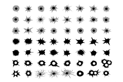 Bullets holes. Cracked dots from gunshot shooting area recent vector s