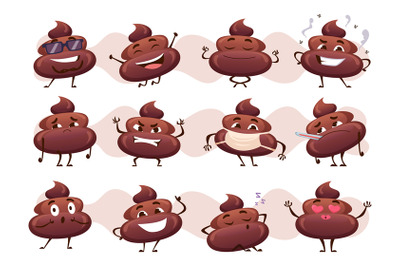 Poop characters. Toilet stylized symbols funny excrement faces exact v