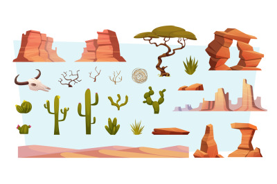 Rocks. Desert outdoor elements from hot climate exact vector cartoon r