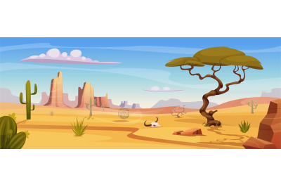 Desert landscape. Outdoor background arizona style with rocks and cact