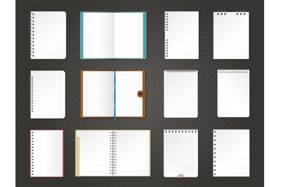 Notebook sheets. Empty daily notes realistic bind papers recent vector