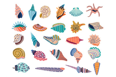 Doodle seashell. Colored stylized vector illustrations of marine seash