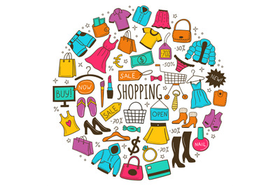 Shopping tools circle. Purchase products market symbols in round forms