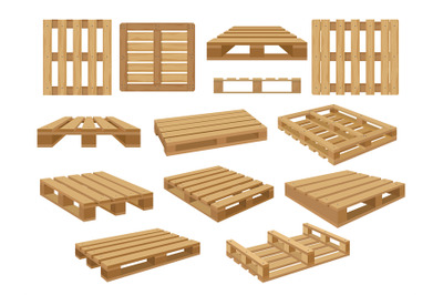 Warehouse pallet. Wooden containers for stacking shopping products rec