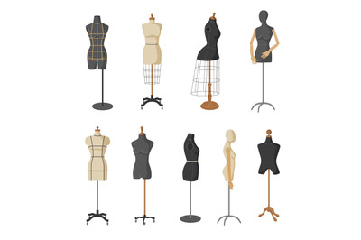 Tailor dummies. Female cartoon dummies models recent vector templates