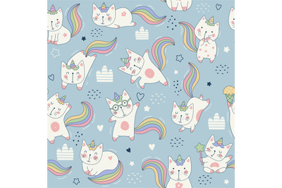 Cats pattern. Kawai animals illustrations for textile design projects