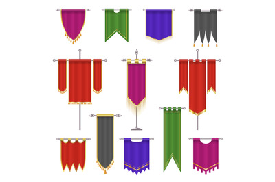 Flags. Fantasy banners medieval war badges trophy logo interfaces rece