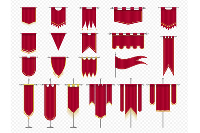 Royal flags. Medieval banners and trophy luxury fantasy empty flags re