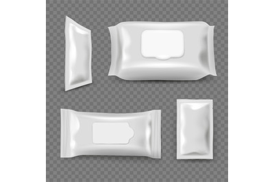 Wet wipes. Realistic mockup of paper tissues decent vector packages fo