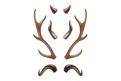 Horns. Different shapes of wild animals horns decent vector realistic