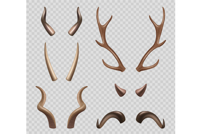 Animals horns. Moose sheep goat different types of horns decent vector