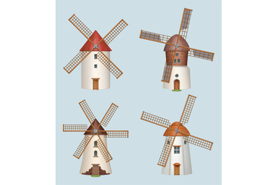 Windmill. Traditional rural medieval construction for milling flour de