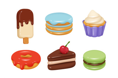 Plasticine dessert. Sweet products cakes decent vector delicious food